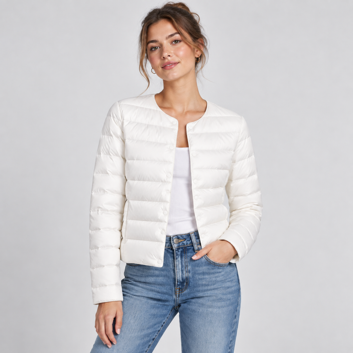 Collarless Portable Puffer for Spring and Winter