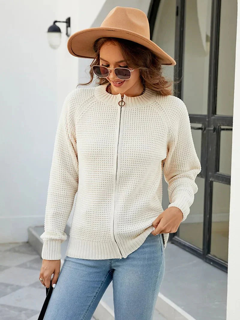 Solid Casual Women's Zip-Up Cardigan